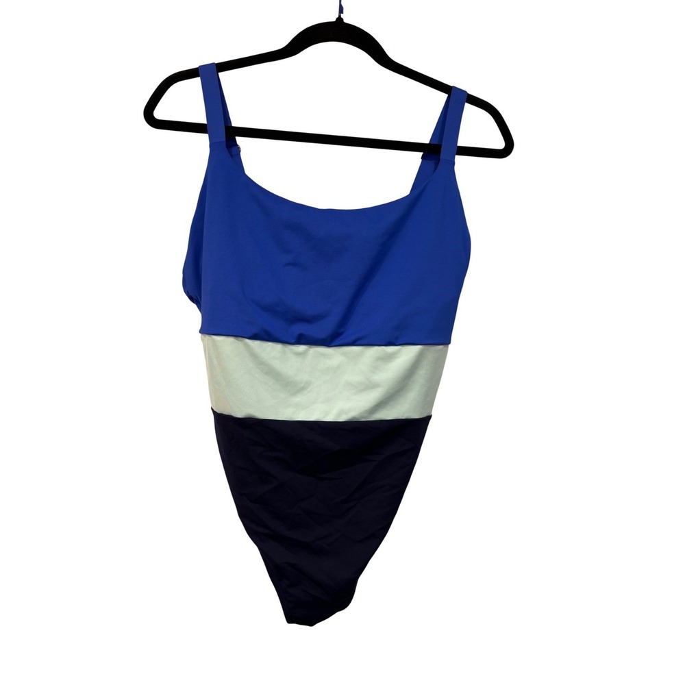 Athleta Coastline One Piece Swimsuit Large Women Blue Colorblock Beach Pool